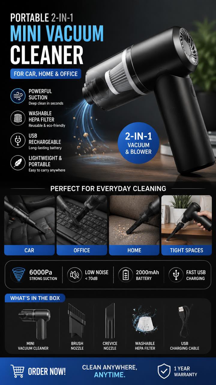 Portable 2-in-1 Mini Vacuum Cleaner